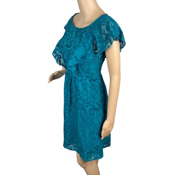 Anthropologie Moulinette Soeurs Teal Green Embroidered Flutter Dress SZ 2 - Picture 6 of 9